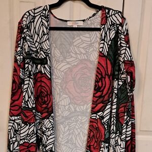 LuLaRoe Women's Cardigan with Red and Black Floral Design
